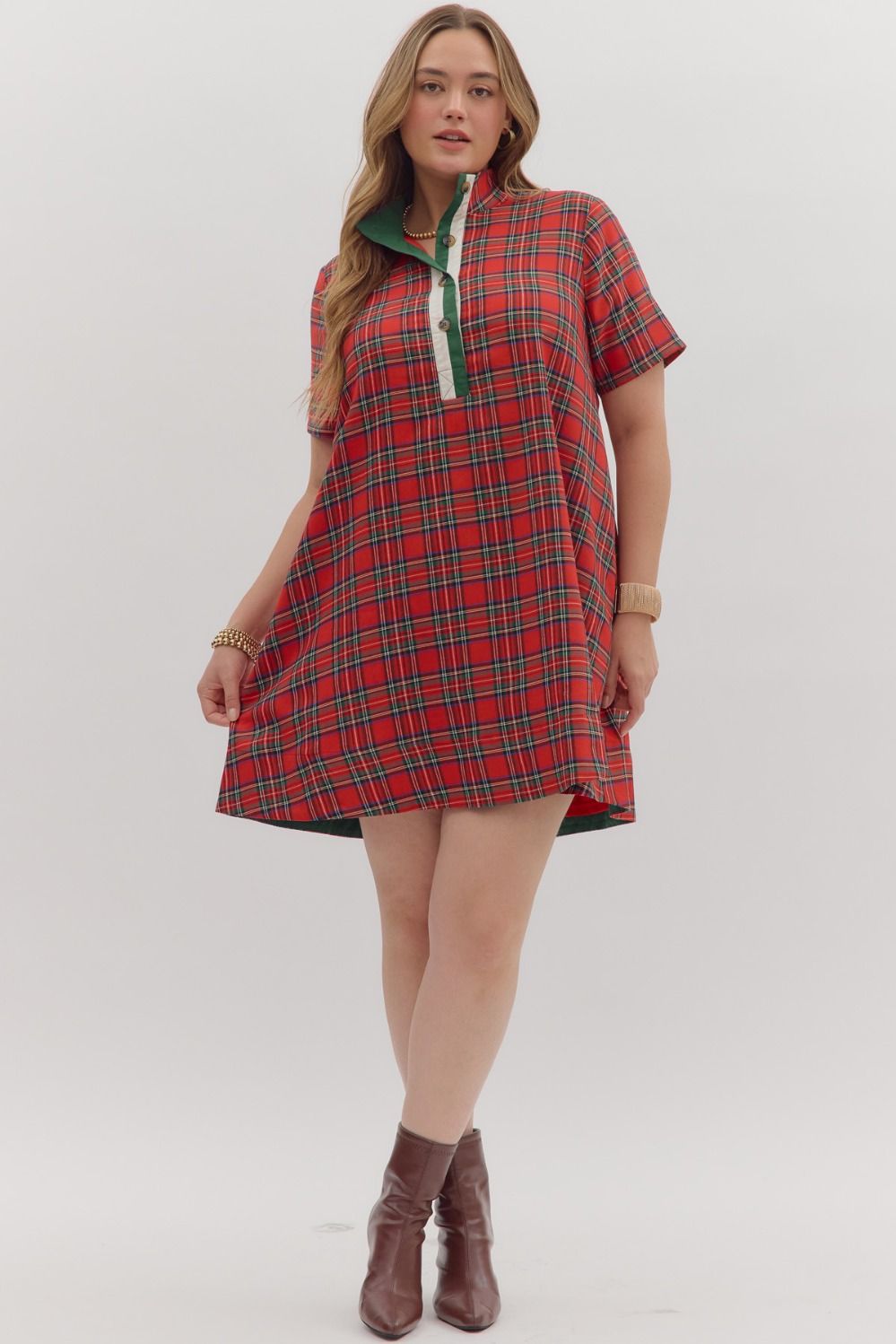 plus size red and green plaid dress It's All Possible Red Tartan Plaid Babydoll Dress, Large - The Mint Julep Boutique