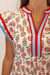 red blue floral print midi dress