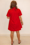 casual red cotton swing dress