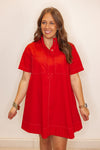 casual red cotton swing dress