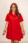 casual red cotton swing dress