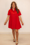 casual red cotton swing dress