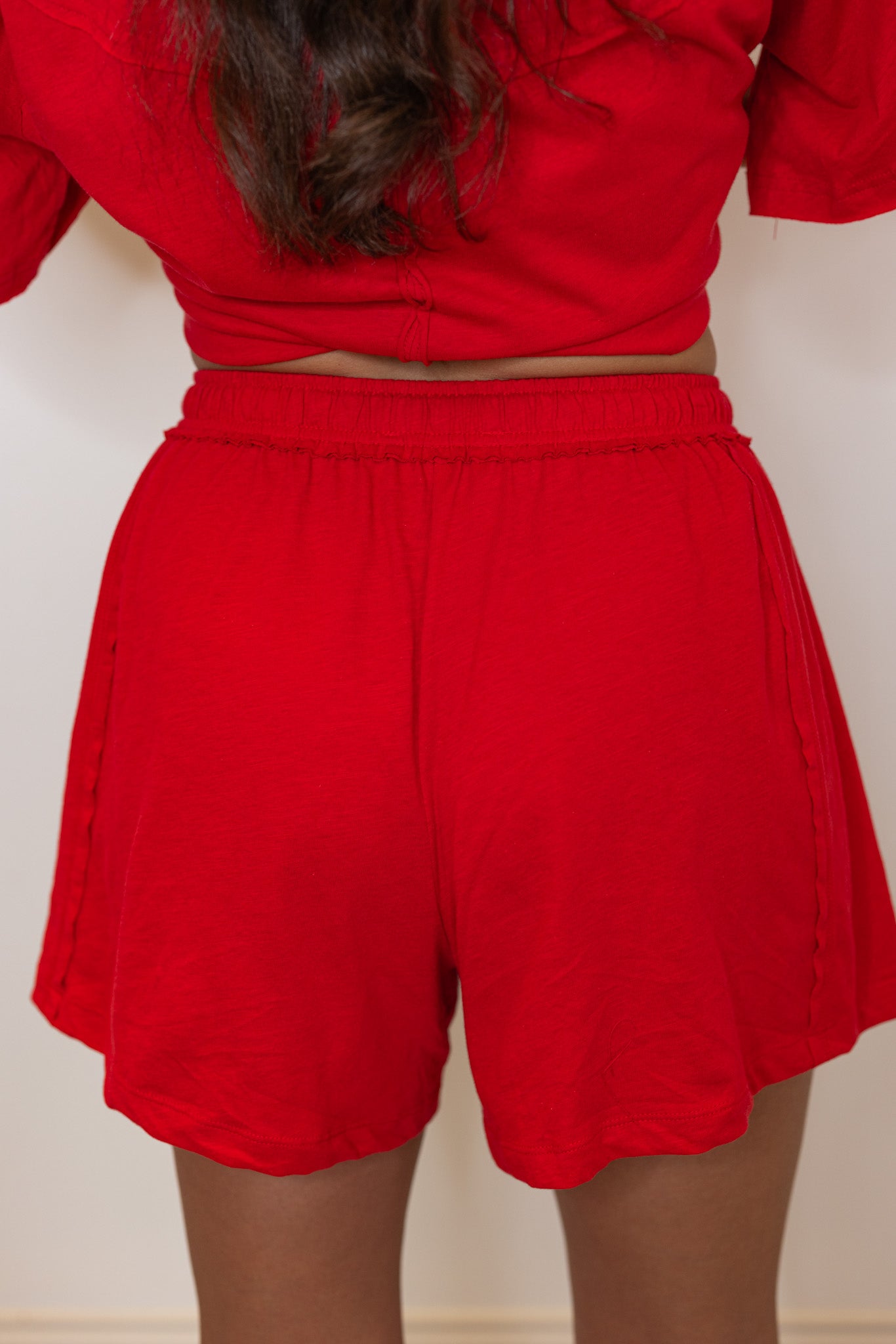 COTTON SHORT KNIT TOPS/RED サイズ1 Gulisa Fluffy Knit Mid-Rise Mini Shorts in Ruby Red | Oh Polly