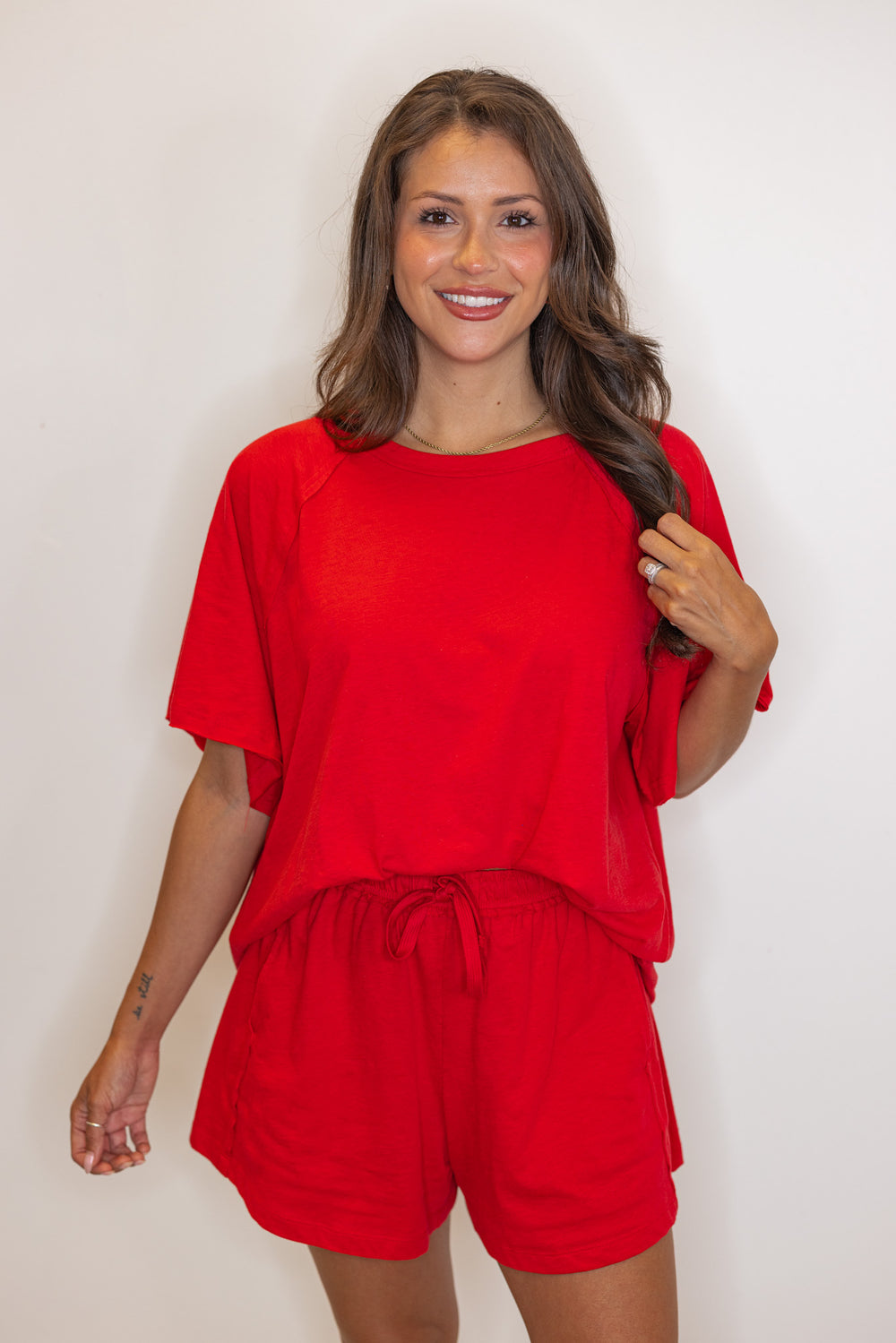 Red Slub Knit Shorts And Top Set Purple Door Boutique Commerce GA