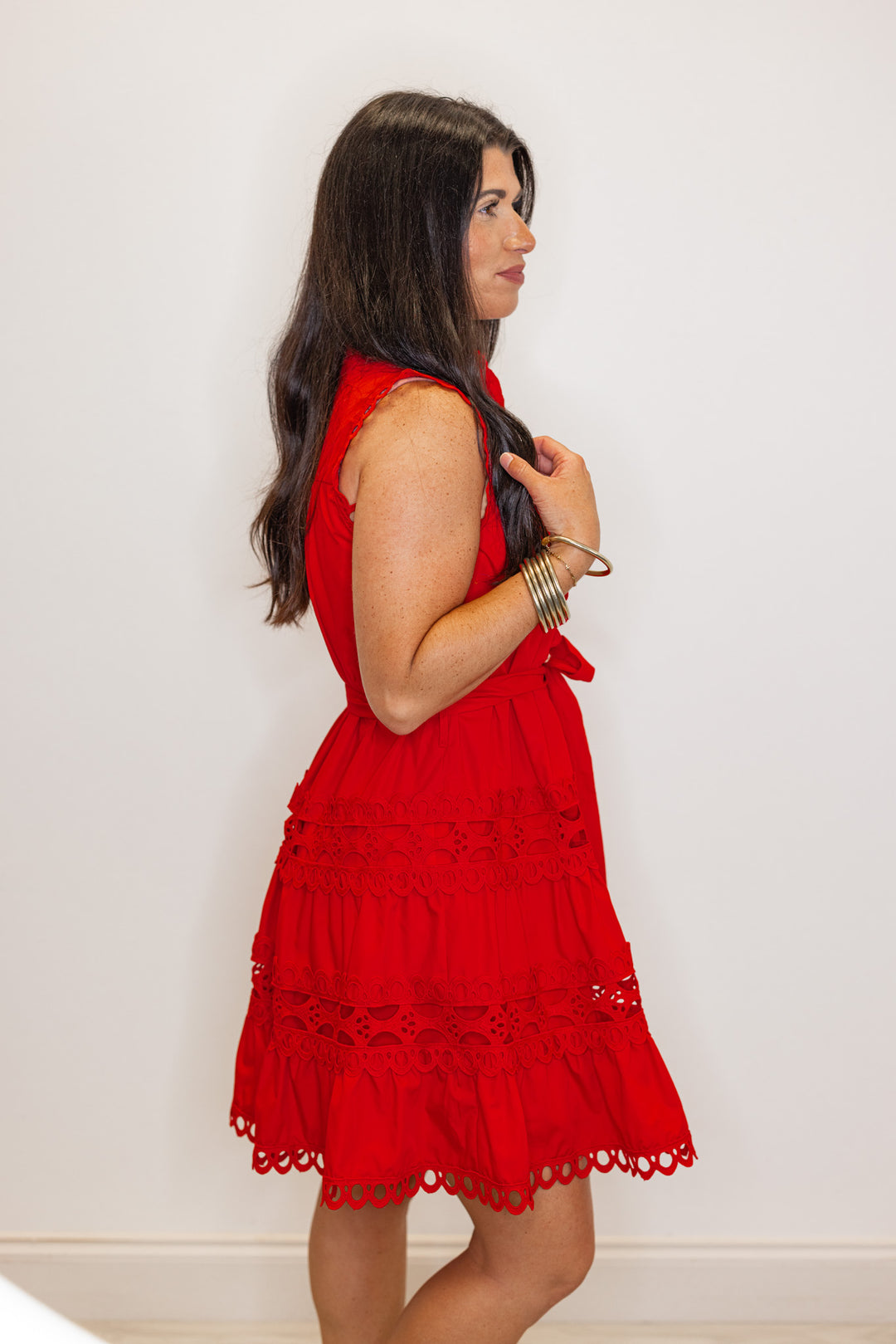 red lace crochet cocktail dress
