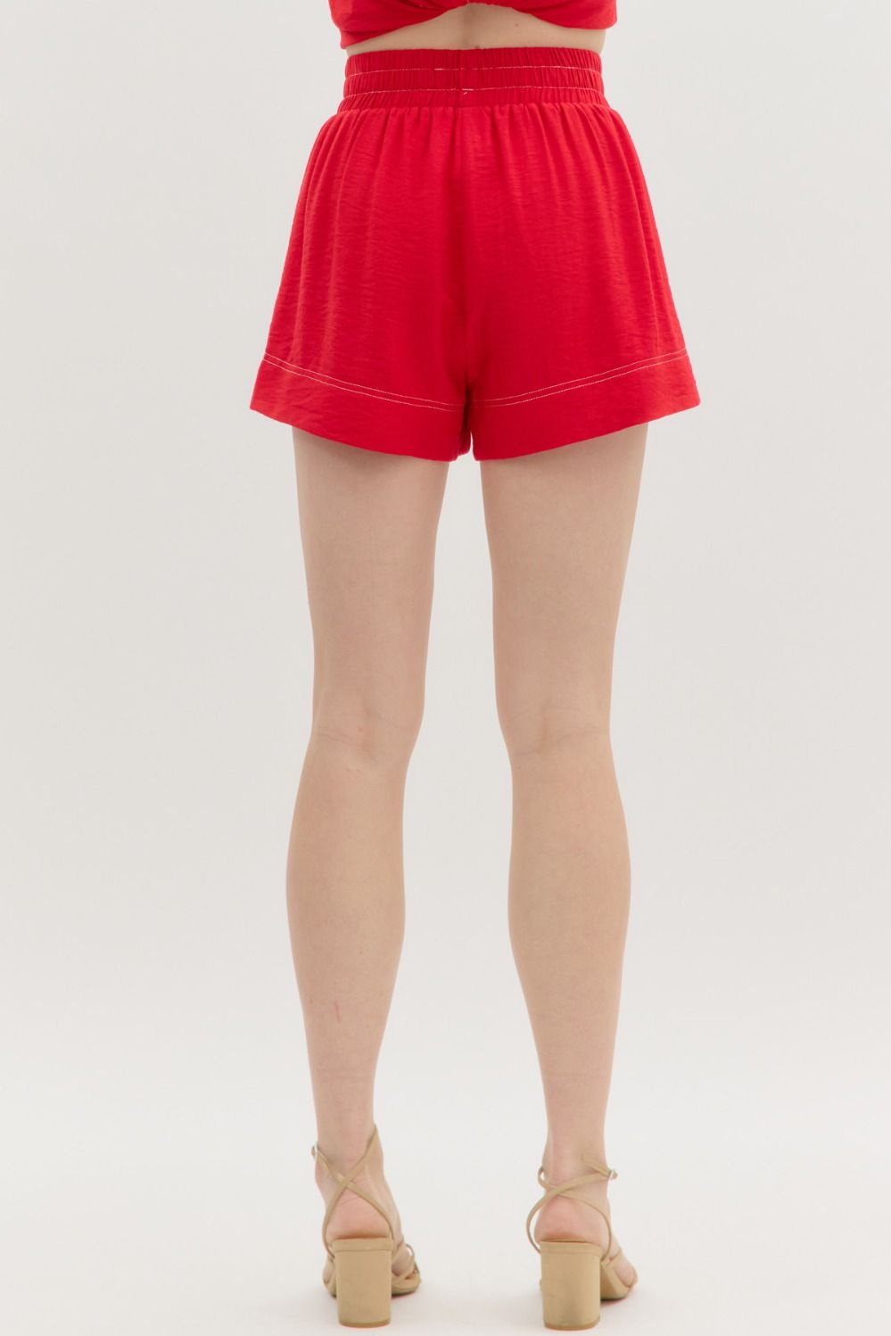 Red Ruggison Shorts Red Elastic Waist Shorts | Purple Door Boutique | Commerce GA