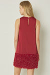 holiday party red feather fringe dress