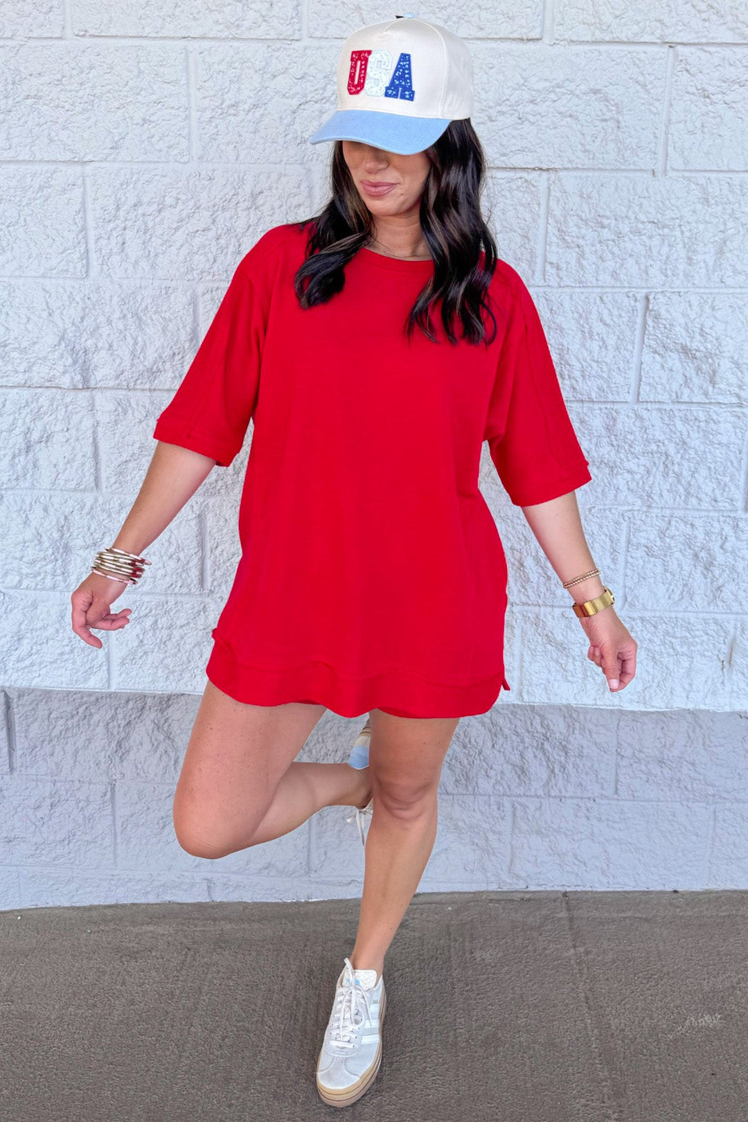 solid red french terry knit comfy athleisure shorts