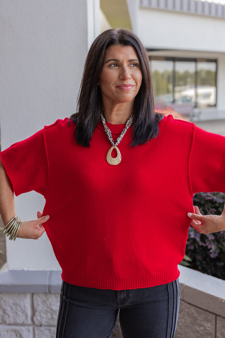 Staple Sweater Top Red by Jodifl showing relaxed fit