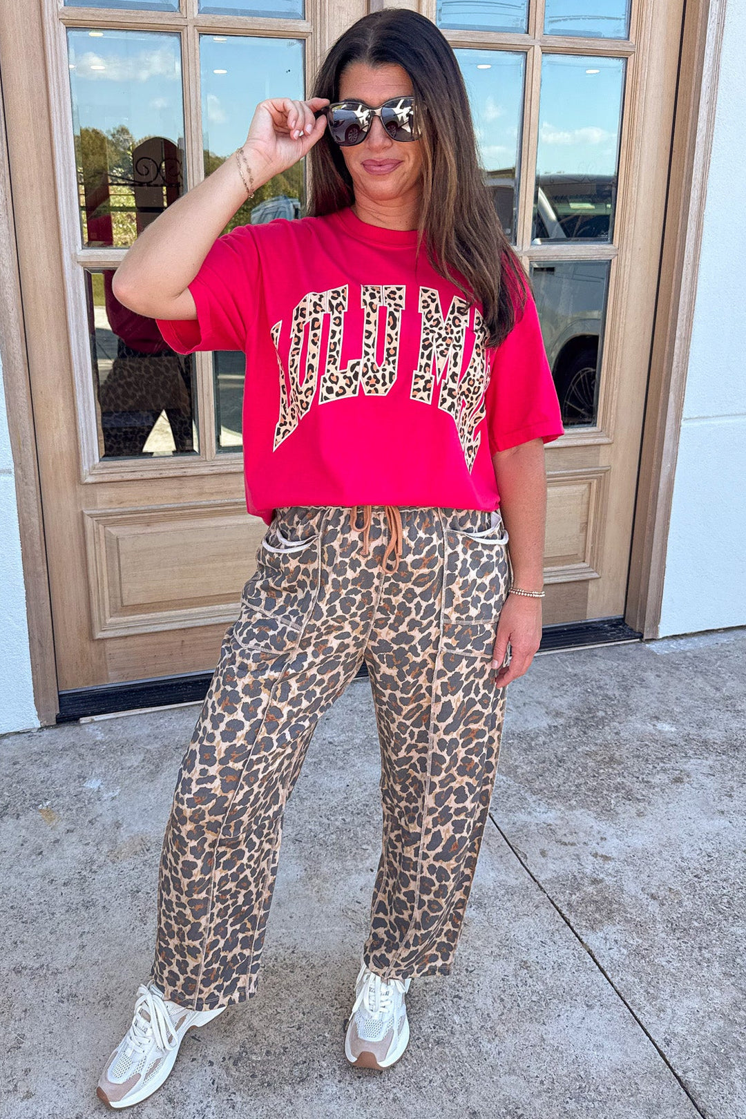 bright red with leopard print lulu mac graphic short sleeve comfort colors t-shirt