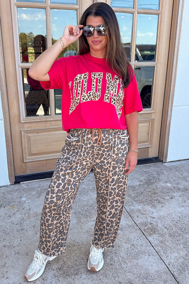 bright red with leopard print lulu mac graphic short sleeve comfort colors t-shirt