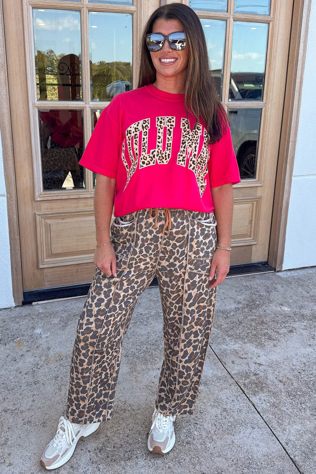 red with leopard print lulu mac graphic short sleeve crew neckline comfort colors t-shirt