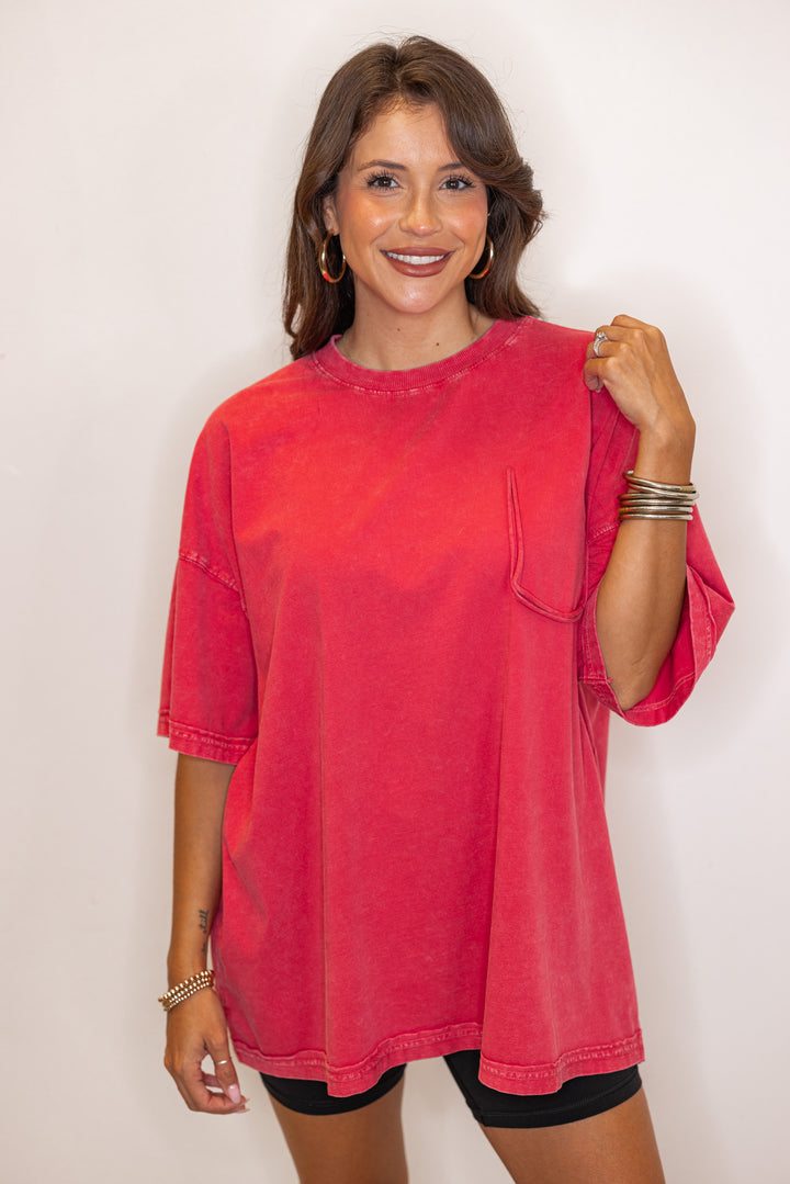 Women's mineral washed red oversized tee by Easel