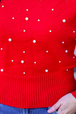 red pearl detailed christmas sweater