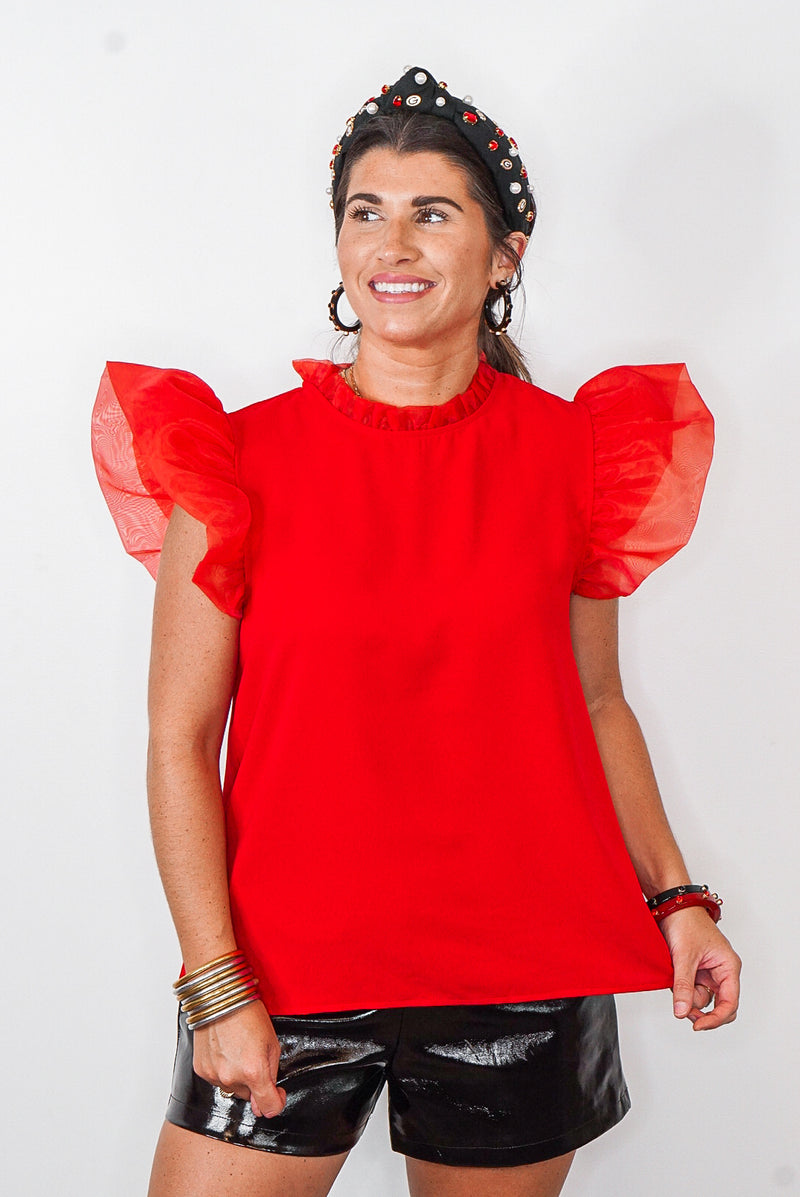 red puff sleeve top