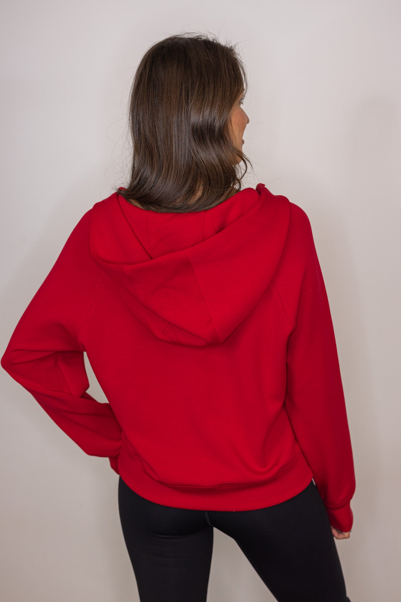 Red Scuba Knit Quarter Zip Hoodie Pullover | Purple Door