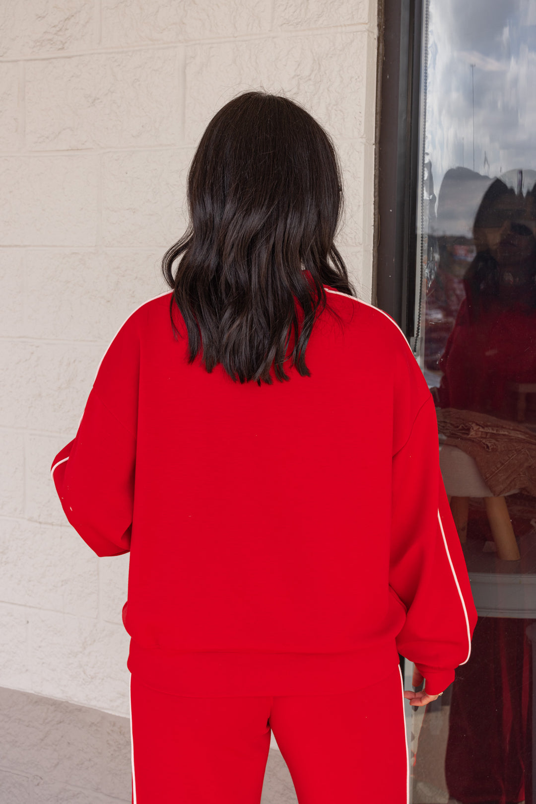 Piped Stripe Red Scuba Top