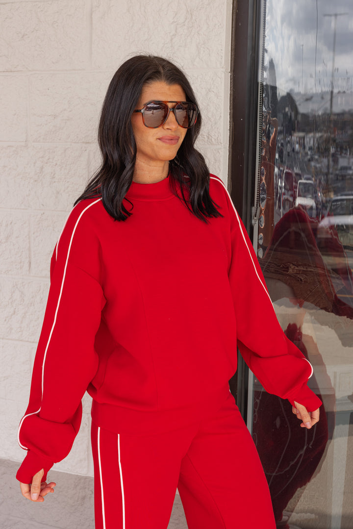 Piped Stripe Red Scuba Top