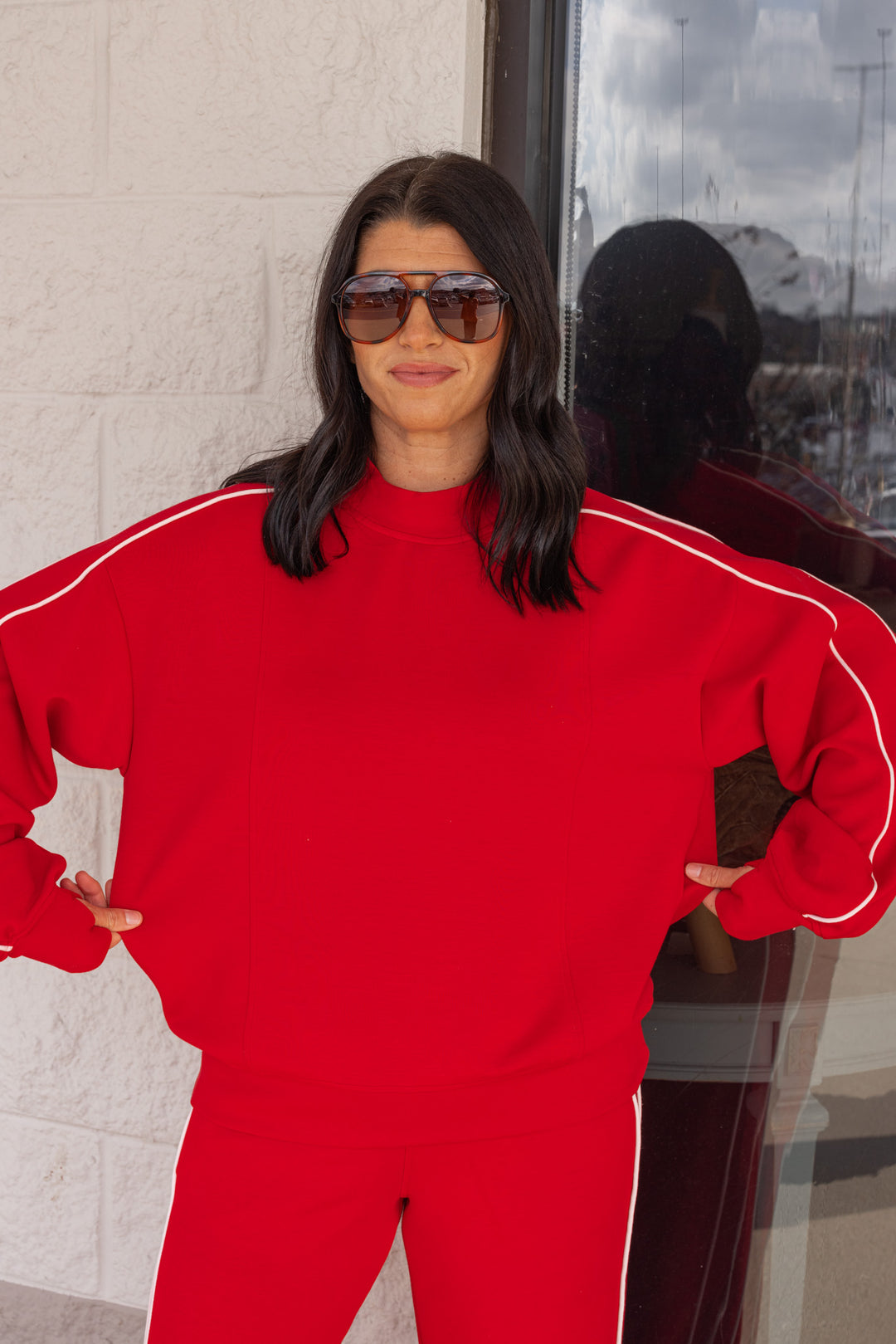 Piped Stripe Red Scuba Top