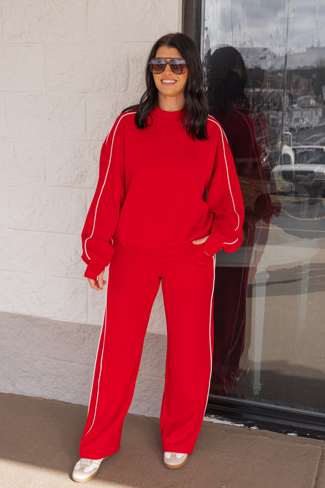 Piped Stripe Red Scuba Top