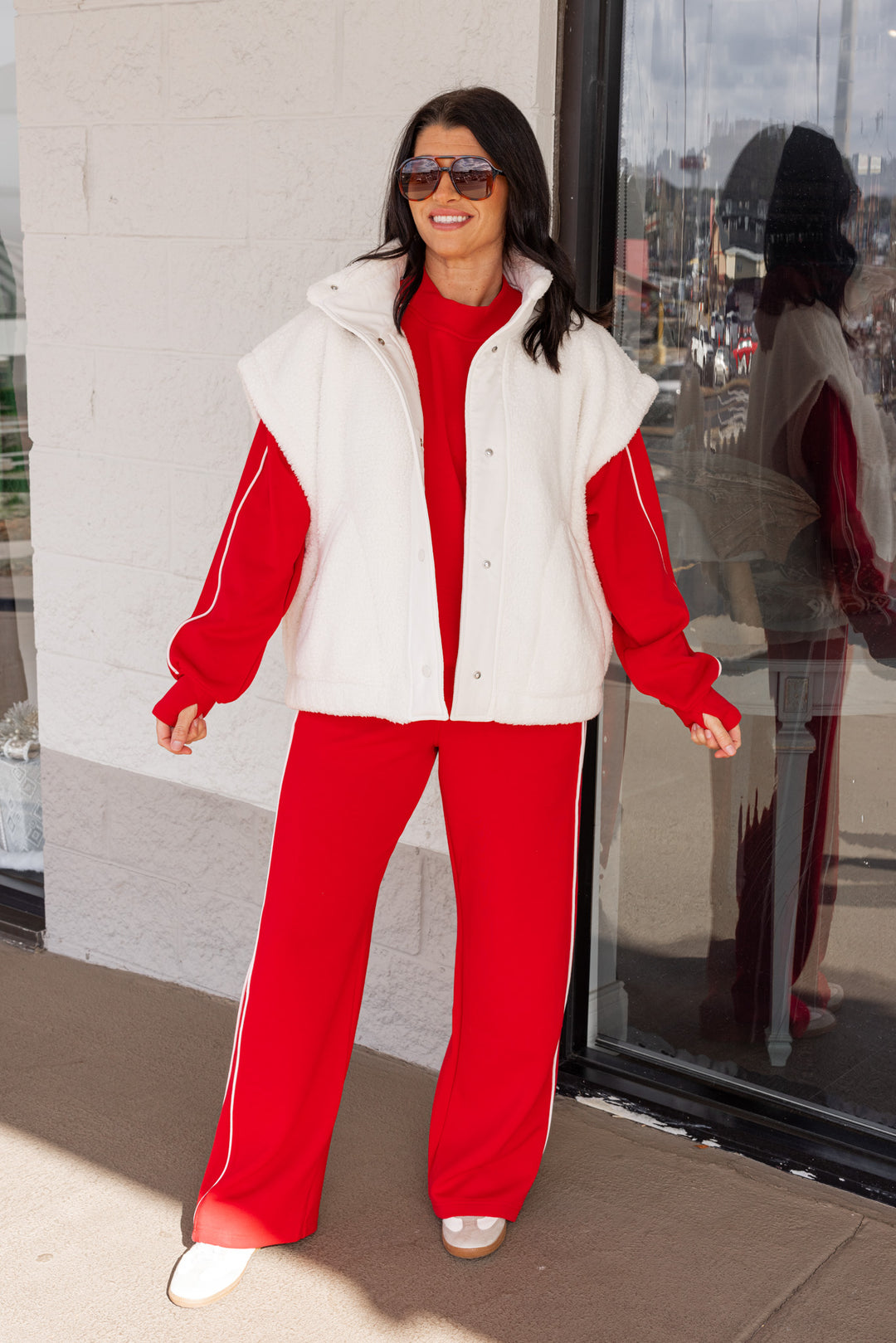 Piped Stripe Red Scuba Top