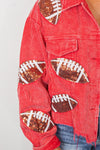 red sequin football shacket