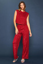 Skie Are Blue Red sequin wide leg pants 