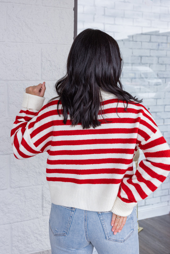 Winter Charm Red Striped Sweater