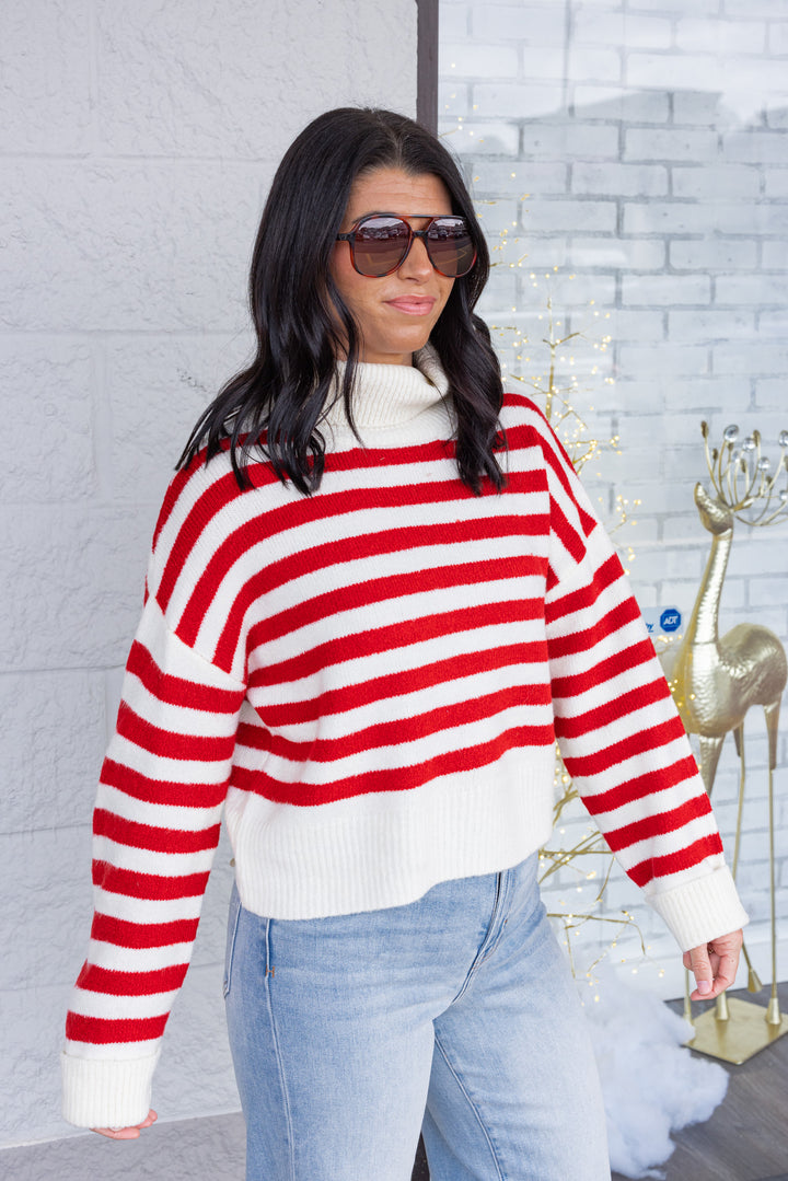 Winter Charm Red Striped Sweater