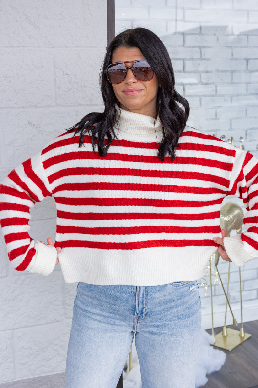 Winter Charm Red Striped Sweater