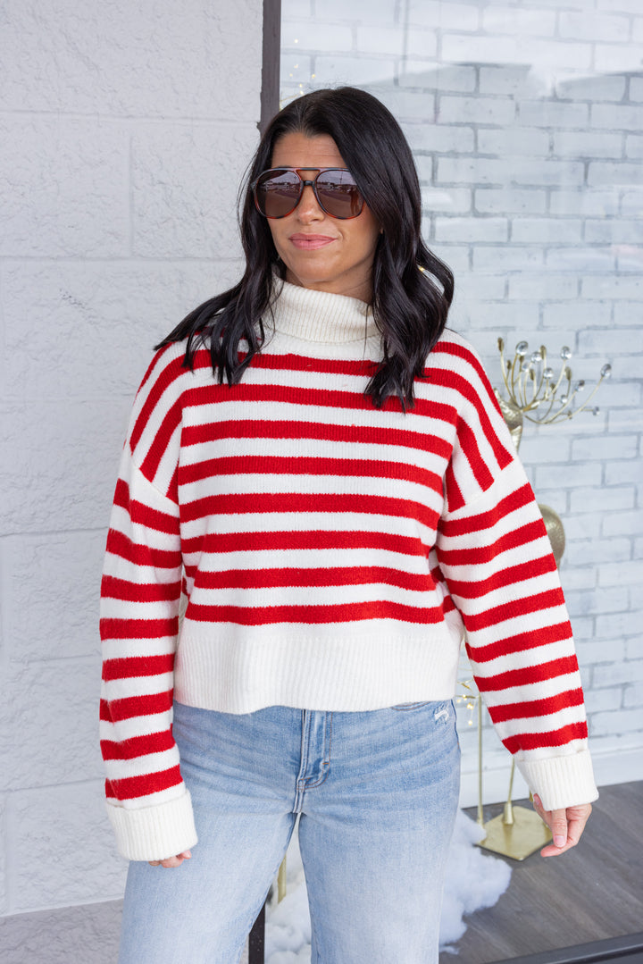 Winter Charm Red Striped Sweater
