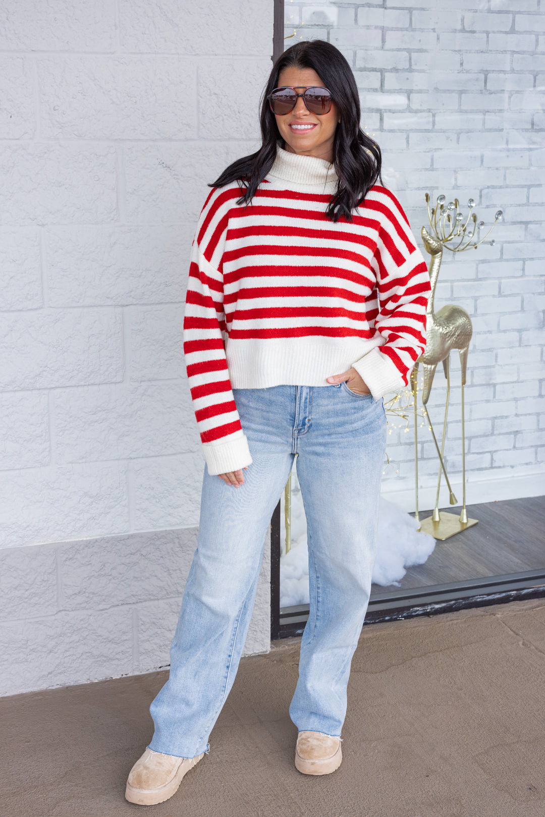 Winter Charm Red Striped Sweater