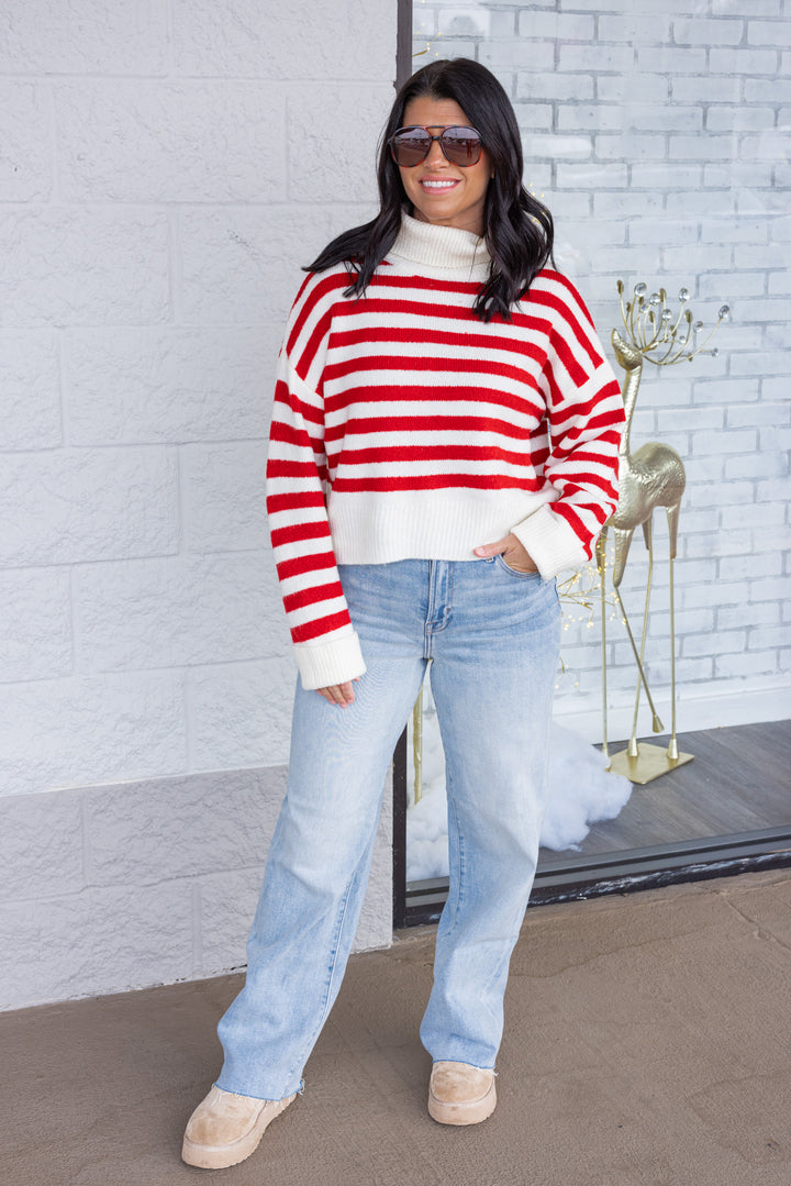 Winter Charm Red Striped Sweater
