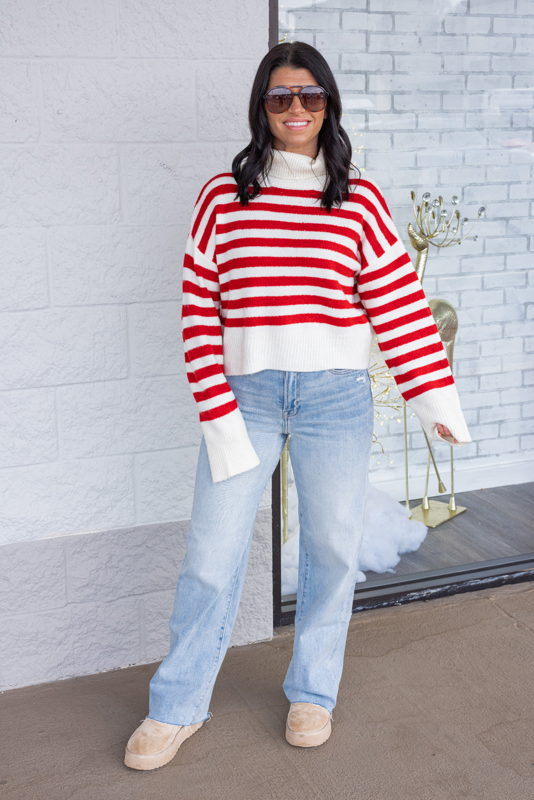Winter Charm Red Striped Sweater