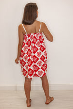 red white boho print summer dress