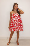 red white boho print summer dress