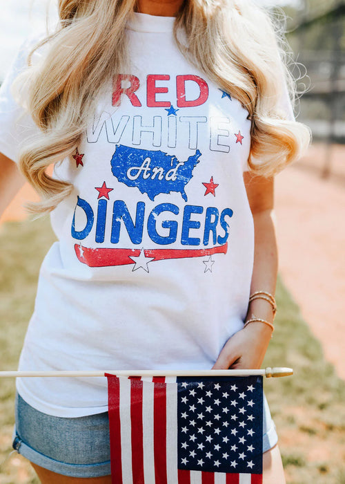 red white and dingers graphic tee