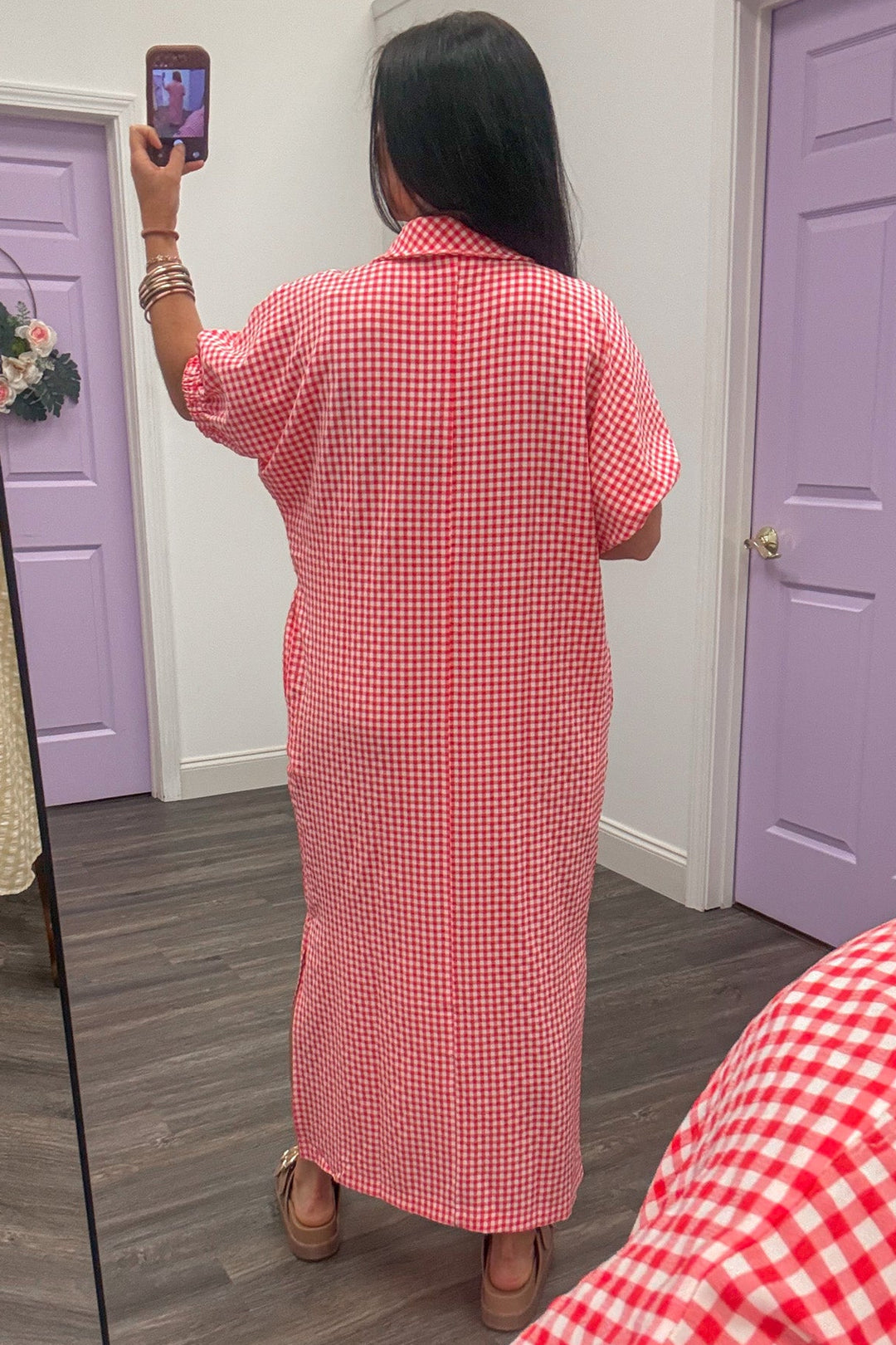 Women's Plus Size Red Gingham Midi Dress Purple Door Boutique Women's Plus Size Red Gingham Midi Dress Purple Door Boutique