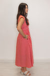 red white gingham smocked waist midi dress