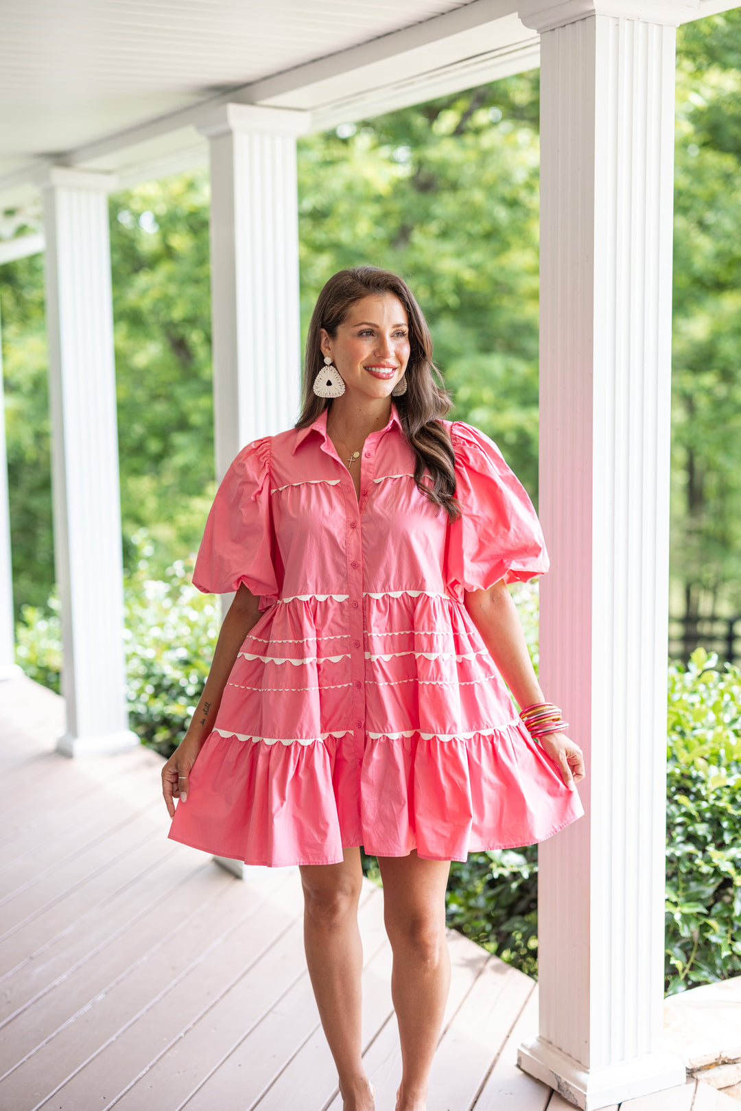 Coral Pink Ric Rac Piping Babydoll Dress | Purple Door Coral Pink Ric Rac Piping Babydoll Dress | Purple Door