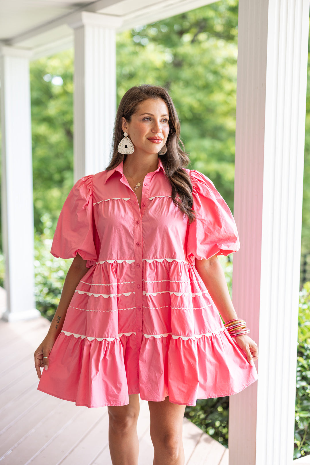 Coral Pink Ric Rac Piping Babydoll Dress | Purple Door | Commerce GA XSmall Coral Pink Ric Rac Piping Babydoll Dress | Purple Door | Commerce GA XSmall