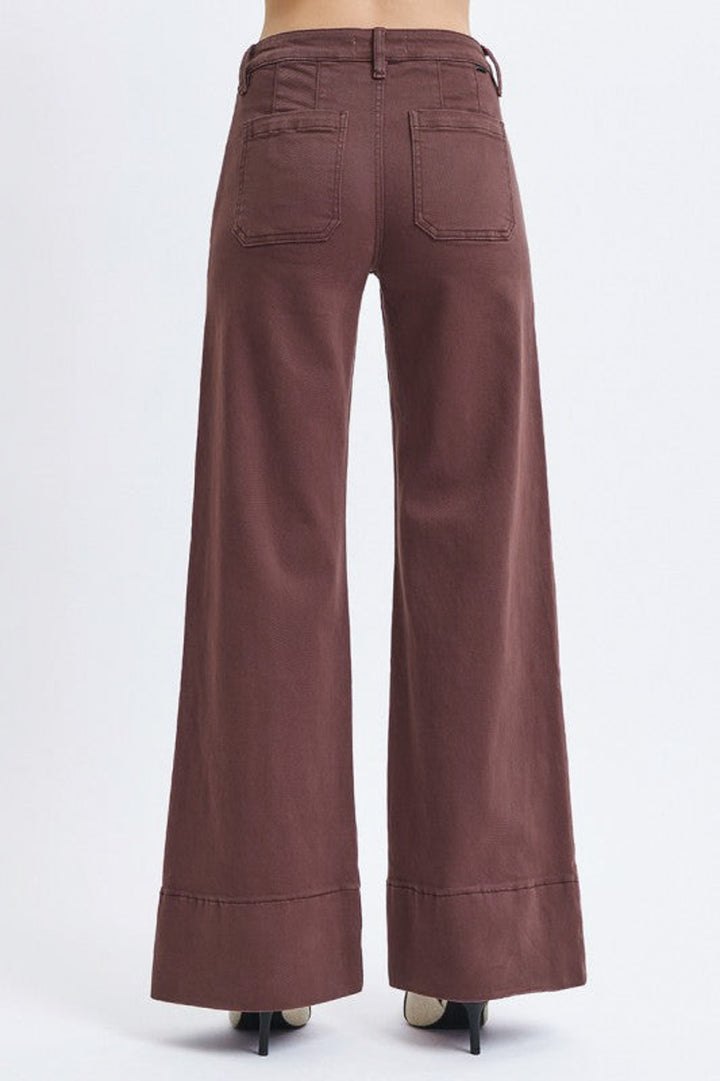 risen chocolate brown tummy control denim jeans back
