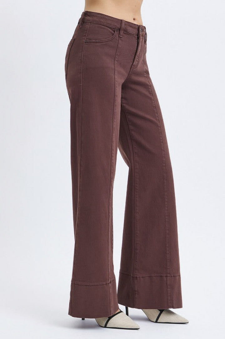 risen chocolate brown tummy control denim jeans side