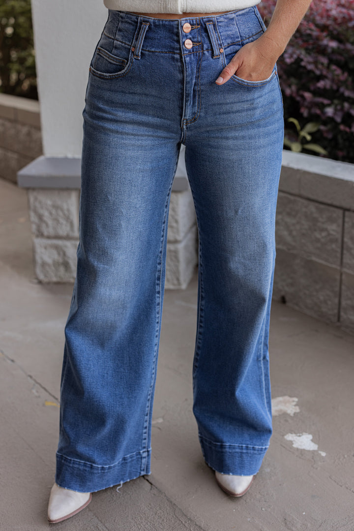 Risen Jeans dark wash denim jeans with wide ankle seam detail