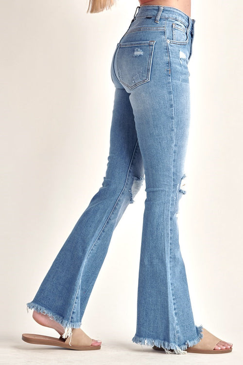 risen denim flare jeans