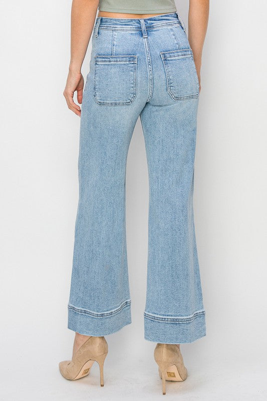 Medium Light Wash Wide Leg Jeans | Purple Door Boutique | Risen Jeans