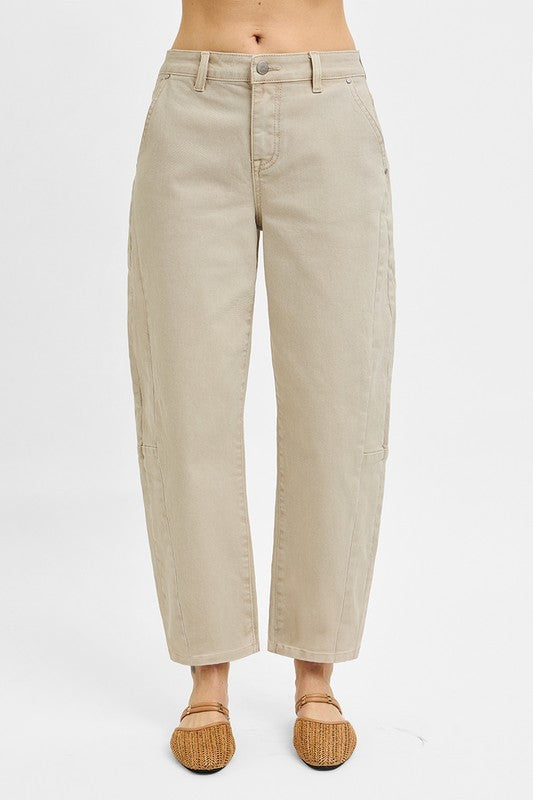 Risen Jeans almond denim barrel jeans with no rips