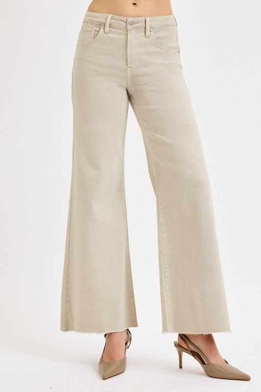 Risen Jeans almond denim wide leg palazzo jeans with tummy control