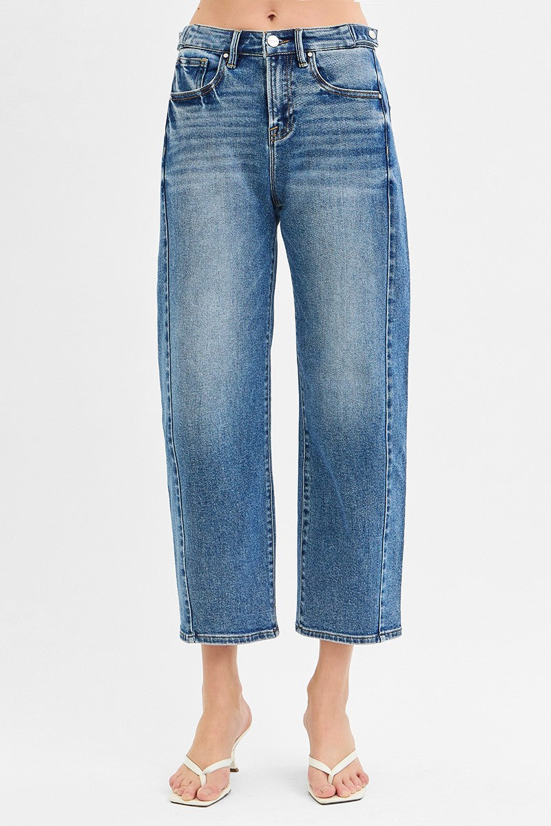 risen barrel jeans dark wash