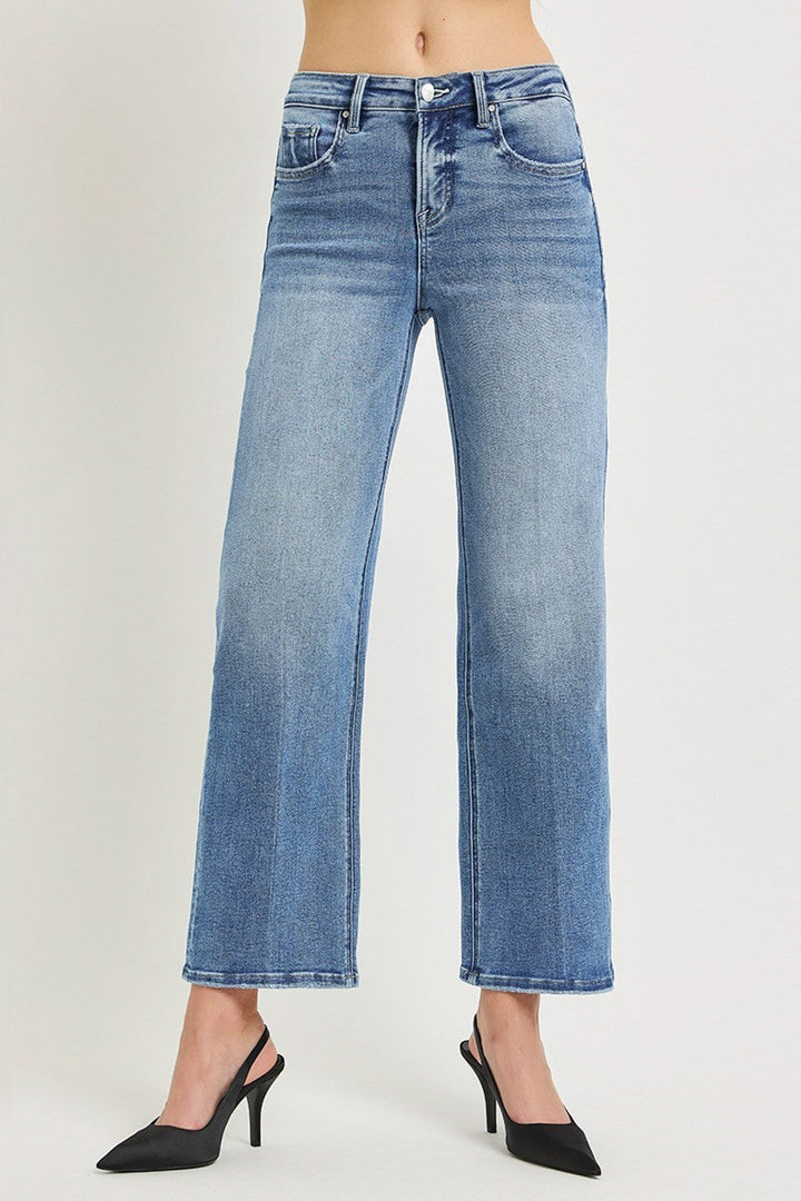 risen jeans straight leg mid rise